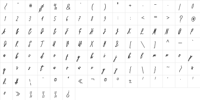 willona love Regular  glyph index