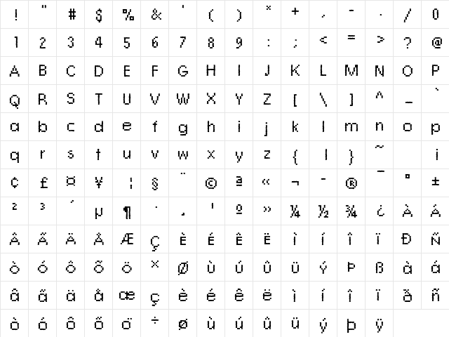DTCRoughM07 Regular  glyph index