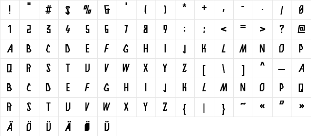 Obacht! Regular  glyph index