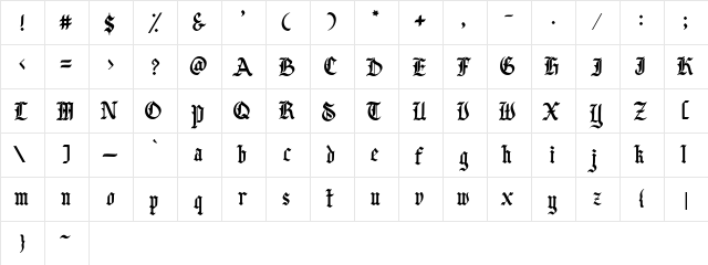 Bugheds DEMO Regular  glyph index