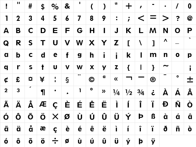 ThinxSSK Bold  glyph index