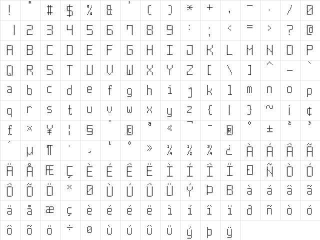 Post Pixel-7 Regular  glyph index