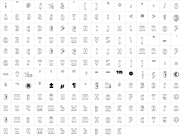 a_BighausTitul3D Regular  glyph index