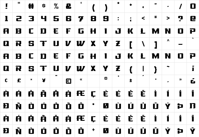 La Oriental Bold  glyph index