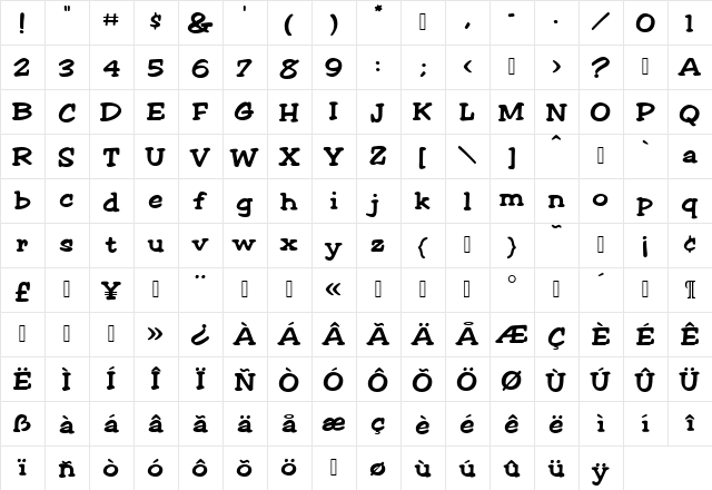 Sixpack Regular  glyph index