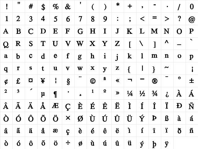 KenyonSSK Bold  glyph index