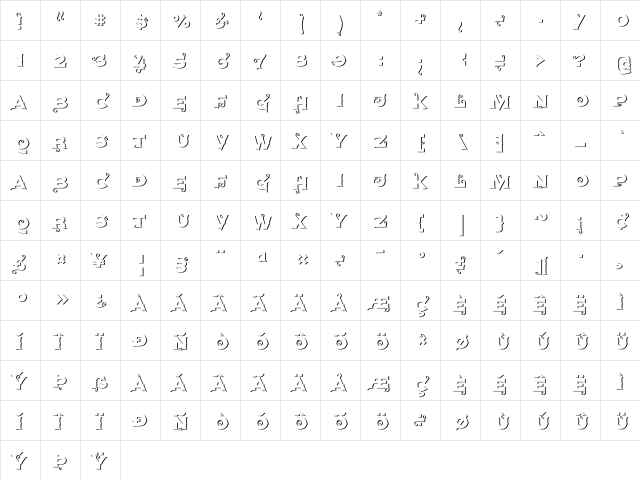 AgreloyOut1 Regular  glyph index