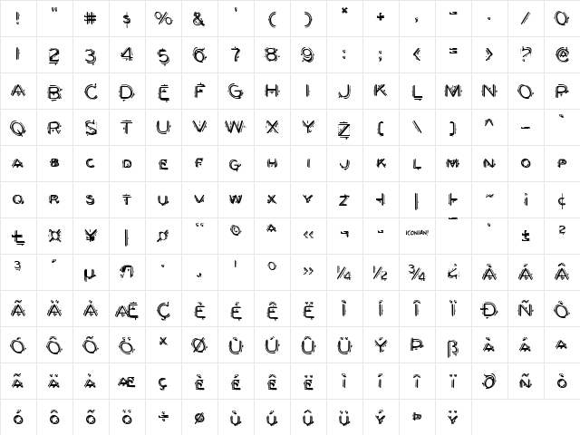 Berserker Regular  glyph index