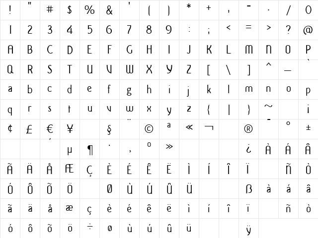 Iru1Light Regular  glyph index