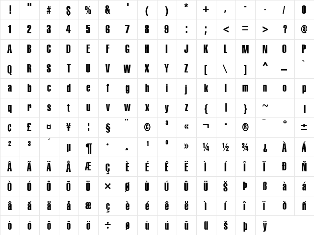 Corporate Compressed Extra Regular  glyph index