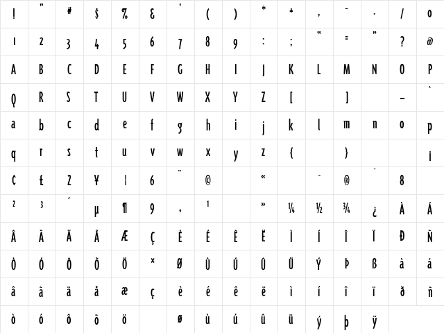 TriplexCondRegular Regular  glyph index