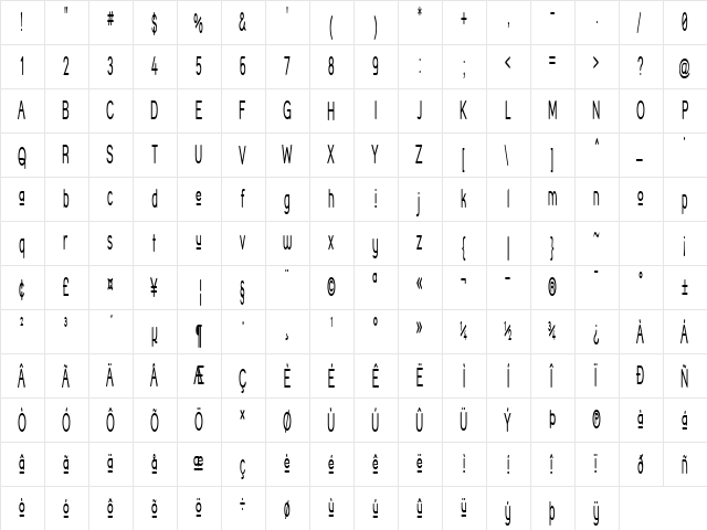 Street Corner Upper Narrower Regular  glyph index