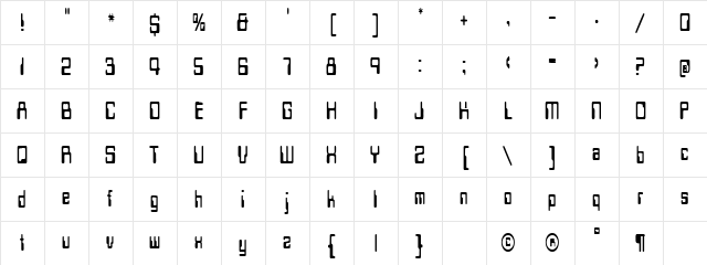 TechSchoolCondensed Regular  glyph index