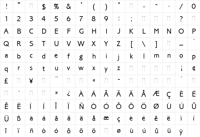 Corinthian Light Regular  glyph index