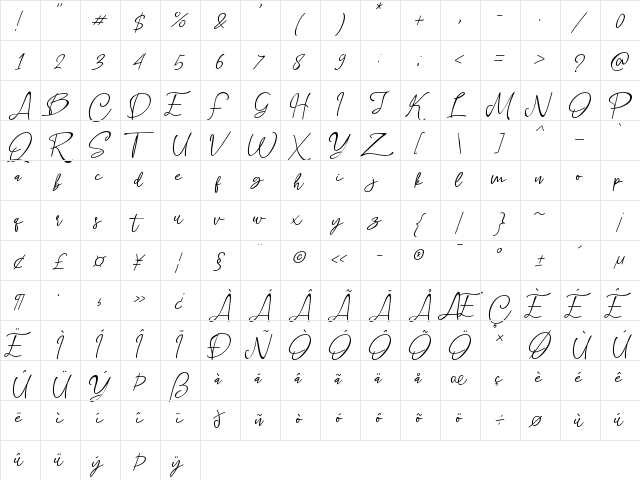 Callovia Regular  glyph index