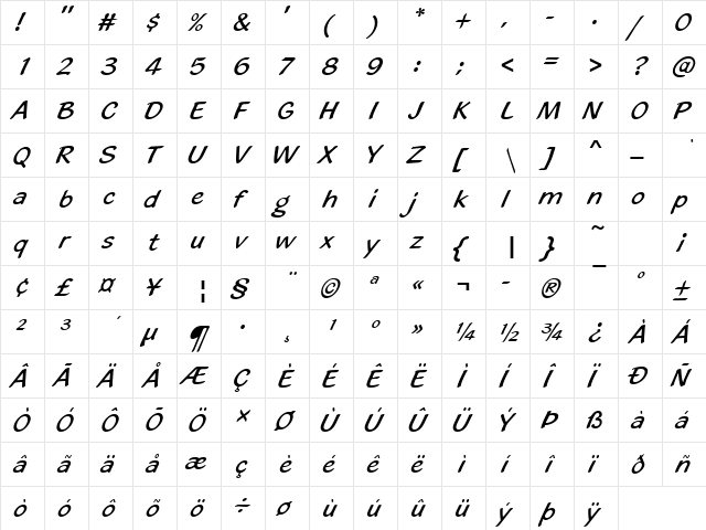 BlacklightD Regular  glyph index