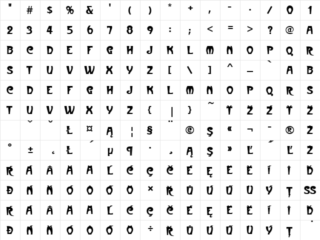 MetropolitainesPEE Regular  glyph index