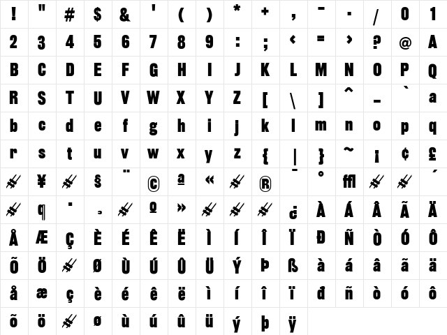 Rhode Regular  glyph index