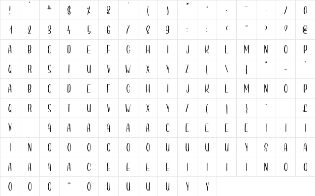 Elisabeth Clara Regular  glyph index