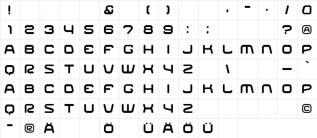 Racer Regular  glyph index