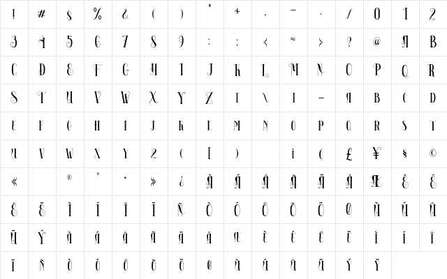 Maleficent Regular  glyph index