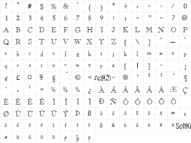 Casque OpenFace Regular  glyph index