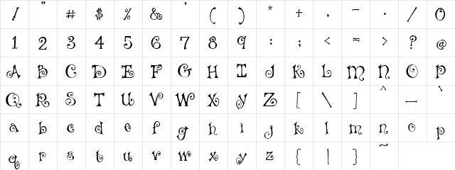 PC Pizazz Regular  glyph index
