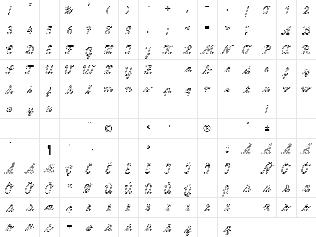 LA Outline DB Normal  glyph index