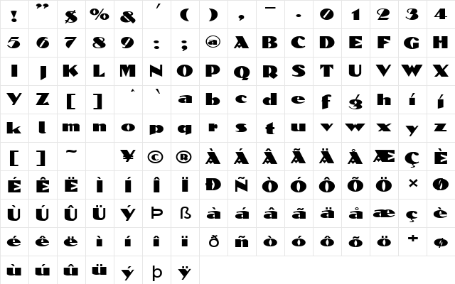 BlockCalligraphyExtended Normal  glyph index