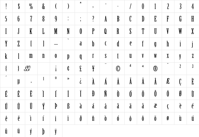 Sentinal SSi Regular  glyph index