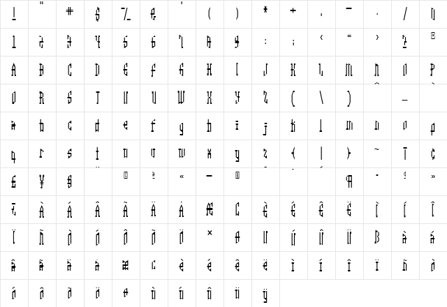 Hip Medium  glyph index