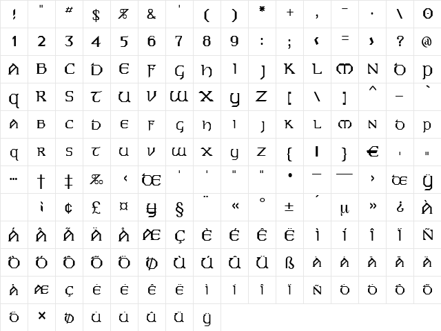 Karthago Regular  glyph index
