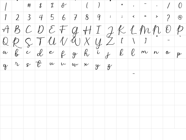Monallesia Script Regular  glyph index