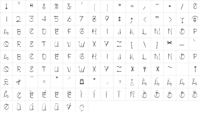 NeedALilly Regular  glyph index