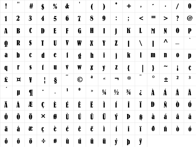 Bernhard Bold Condensed  glyph index