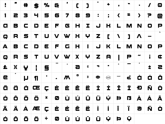 Beam Weapon Condensed Condensed  glyph index