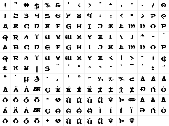 War Priest Expanded Expanded  glyph index