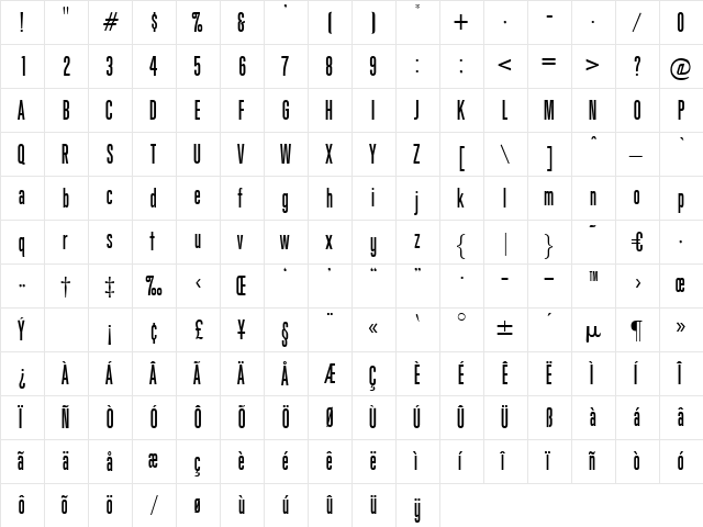 Undertaker Regular  glyph index