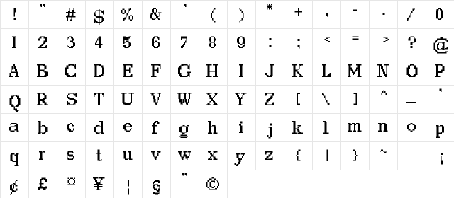 Dico Medium  glyph index