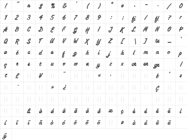 Tropica Script LET Plain  glyph index