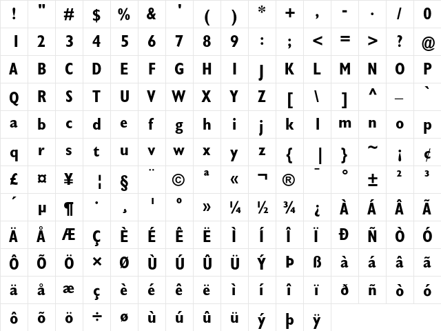Gill Sans Bold Condensed  glyph index