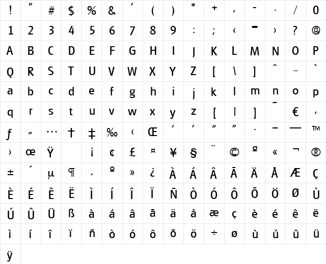 Glasgow-Regular Regular  glyph index