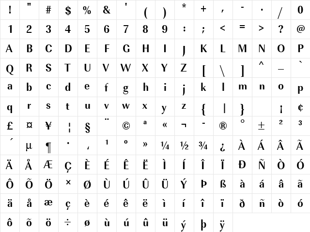 URWImperialTExtNar Bold  glyph index