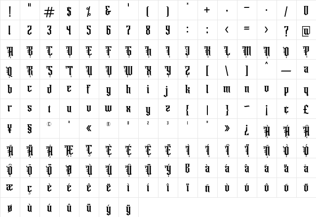 Angel rhapsody Regular  glyph index