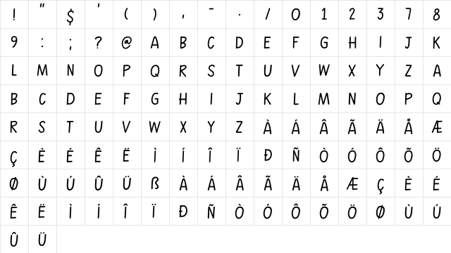 Gumboots DEMO Regular  glyph index
