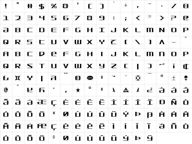 SDF Condensed Condensed  glyph index