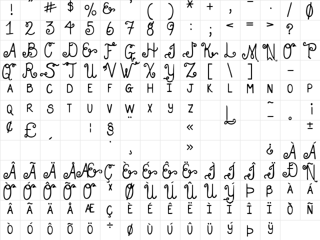 DJB Holly Enchanted Regular  glyph index