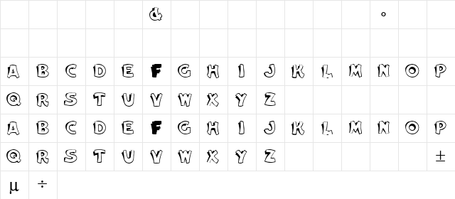 Cartoon Slant 6 Regular  glyph index