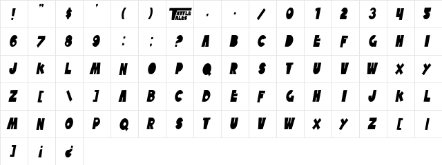 SF Tattle Tales Condensed Italic  glyph index