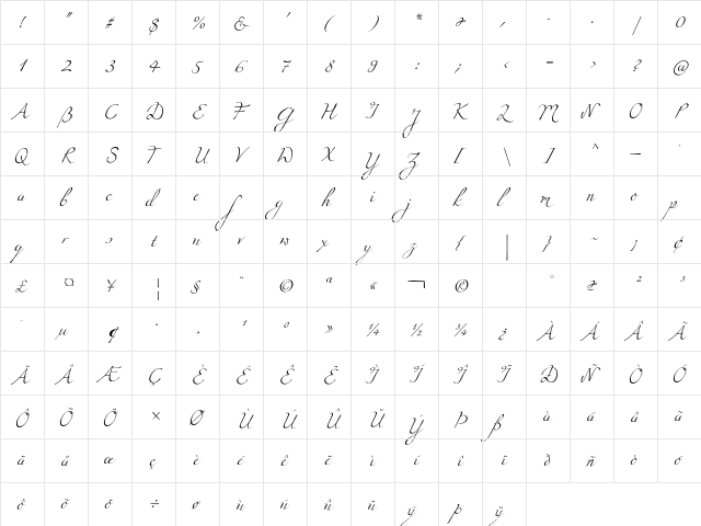 Miama Regular  glyph index